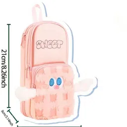 parshya Multi-Compartment Zipper Cute Sweet Cartoon Pencil Pouch for Kids 3D Eye, Soft Plush Front Design Art Canvas Pencil Box image 3