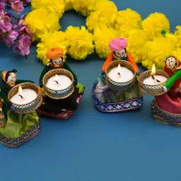 2 Pair 4 pcs 2 male 2 female Tealight Holder, Candle Tealight, Candle Diya, Candle Stand, Candle for home Decor, Puppet Tealight Candle Holder for Home Decor Wooden 4 - Cup Tealight Holder Set-image-52