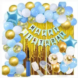 party midlinkerz Solid Boys Happy Birthday Decoration kit set for Birthday Décor Balloon image 1