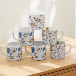 laghima jadon Pack of 6 Ceramic Tea/Coffee Cup Sparrow Bird Brown Leafs Crafting Round Shape Cups 200ML image 3