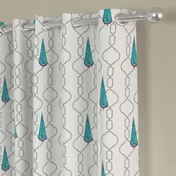 Blue Polyester Traditional 5ft Semisheer Eyelet (2 pc) Window Curtains by ROSARAHOME image 2