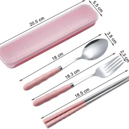 inovera 3-Piece Cutlery Set: Spoon, Fork, Chopsticks with Case - Reusable & Portable Plastic, Steel Cutlery Set image 2