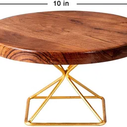 Wooden Cake Stand with Golden Metal Base for Party & Home Décor Iron Cake Server-image-0