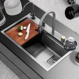 sarcoft Waterfall 24x18x10 Kitchen Sink ANTI SCRATCH HONEYCOMB DESIGN Waterfall & Pull-down Faucet Set Stainless Steel Sink Cup washer_04 Vessel Sink-picture-21