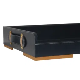 casagold Precioso Leather Foldable End Table In Ink Blue Finish With Serving Tray image 4