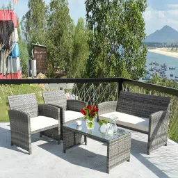 carry bird Bologna Wicker Table and Chair Set in Grey & White with Sofa image 1