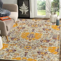 status Yellow Persian Polyester 4 ft x 6 ft Machine Made Carpet-picture-31