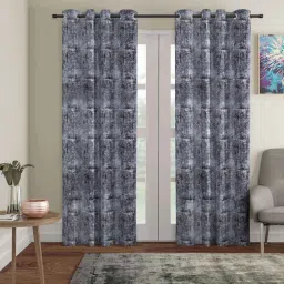 eric london Grey Polyester abstract 9ft Blackout Eyelet Door Curtains (Pack of 2) image 1
