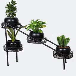 homesake 4 Tier Ladder Black Metal Planter Stand with 4 Racks & Pots image 2