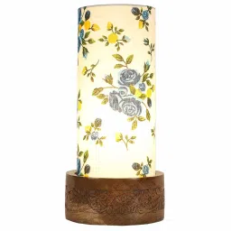 new era Blue Floral Cotton Fabric Shade Table Lamp With Wood Base image 3