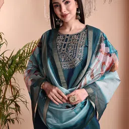 ayukta international Women Art Silk Kurti Pant Dupatta Set image 5