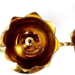 ayyappantraders Three Branch Brass Lotus Oil Lamp Brass Table Diya image 3