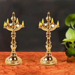 denique Brass Kerala Samai Ghee Diya,Deepak,Lamp Long Diyas for Pooja Room Home Brass (Pack of 2) Table Diya Set image 5