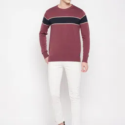 duke Men Striped Round Neck Maroon Sweater image 5