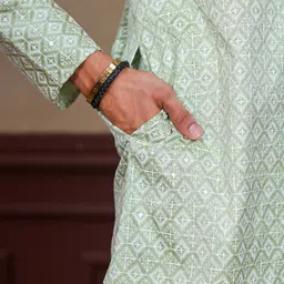 koshin Men Embroidered Khadi Silk Straight Kurta image 5