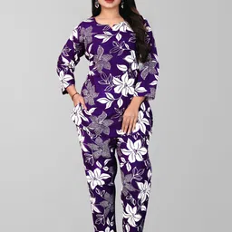 biyoko Women Top & Pyjama Set Purple Printed image 1