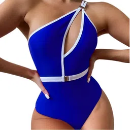 hur thur fashion White Edge Solid Women Swim-dress Blue Swimsuit-picture-15