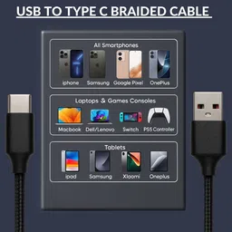 ChargHunt USB Type C Cable 3 A 1 m Braided 3A Fast Charging Type-C Cable | High-Speed Nylon Braided USB Cable image 5