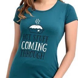 plush Women Printed Round Neck Cotton Blend Dark Blue T-Shirt-picture-28