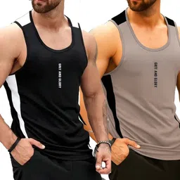 r rockin tees Pack of 2 Men Printed Round Neck Polyester Black, Grey T-Shirt-picture-12