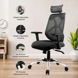 astride Ergofit Ergonomic Chair High Back, Synchro Tilt Mechanism, Heavy Duty Metal Base Mesh Office Adjustable Arm Chair image 2