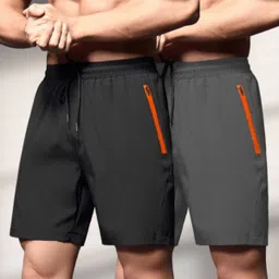 lothric Pack of 2 Solid Men Black, Grey Gym Shorts image 3