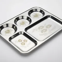 smde Stainless steel heavy duty laser print bhojan thali 5x1 Pack of -1 Dinner Plate image 2