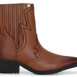 EL PASO Women Tan Faux Leather Casual Slip On Cowboy Boots Boots For Women image 3