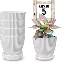 tfh 5 Pcs White vases pot home living room bedroom office decor plant flower pot Microfibre, Plastic Vase-picture-29