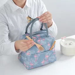 krishna world enterprise Grey Flamingo Lunch Bag – Waterproof Tote for Women, Men & Kids Waterproof Lunch Bag image 2
