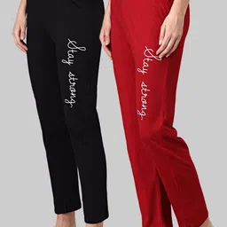 pstenterprises Pack of 2 Women Printed Black, Red Track Pants-picture-22