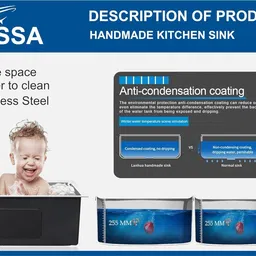 fossa 45"x20"x10" Double Bowl With Single Bowl Tap hole Premium Handmade Kitchen Sink FTS-27 Vessel Sink image 4