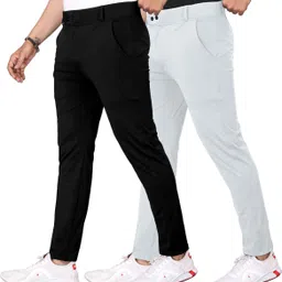 tenit Men Slim Fit Black, Grey Lycra Blend Trousers-picture-14