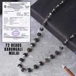 Karungali Malai with Silver Plating Cap | Original Black Ebony Mala | 72 Beads Wood Necklace-image-19