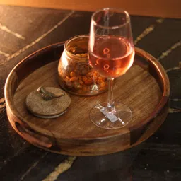 MARMORIS ECOM Handmade Accacia Wood Round Serving Tray with Cutout Handle-1Pc Tray Serving Set-picture-23