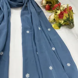 qalb luxuria Self Design Georgette Women Blue Stole image 2