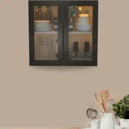 specialitypanels Aluminium Black Profile 2 Brown Tinted Glass handless shutters Wall Cabinet in Highland Pine Finish image 1
