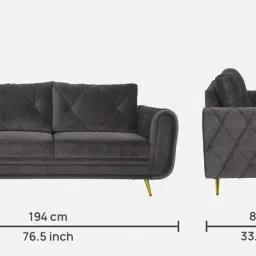 casacraft from pepperfry Atlantis Velvet 3 Seater Sofa in Fossil Grey Colour image 2