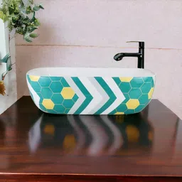 lily Premium Quality Attractive Ceramic Glossy Art Basin For Bathrooms & Living Room AR-06 [18 x 13 x 5]INCH Table Top Basin image 3