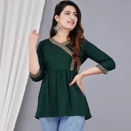 brijam Casual Regular Sleeves Embroidered Women Dark Green Top-picture-15