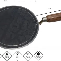 navghar Traditioanl iron 3mm tawa with wooden handle for roti/chapati/paratha etc. Tawa 25.2 cm diameter image 3