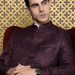 house of pataudi Men Self Design Bandhgala Festive Blazer-picture-13