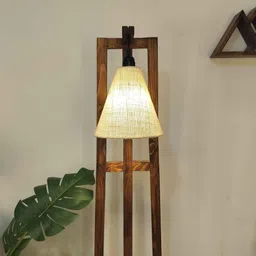 symplify Achille Wooden Floor Lamp with Jute Shade & Brown Base image 4