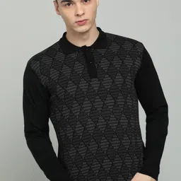 raymond Men Self Design Collared Neck Black, Grey Sweater image 1