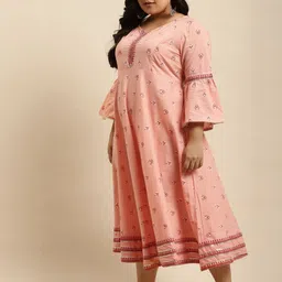 RANGMAYEE Plus Size Peach-Coloured & White Ethnic Motifs Ethnic Maxi Dress image 3
