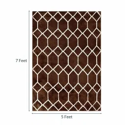 saral home Brown Geometric Microfibre 5 ft x 7 ft Machine Made Carpet image 2
