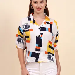 Women Regular Fit Color Block Lapel Collar Casual Shirt-image-25