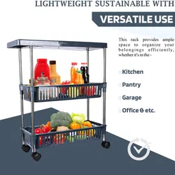 kuber industries Pack of 5 Slim 3-Layer Multipurpose Storage Rack with Wheels | Grey Plastic Kitchen Trolley image 5