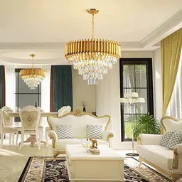 mazaya crystal Gold polish metal 600mm chandelier hanging ceiling pendant jhoomer Chandelier Ceiling Lamp image 2