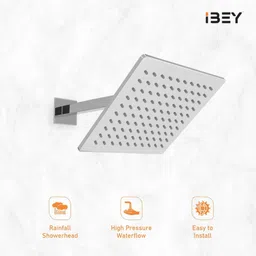 ibey 6-Inch Square Overhead Rain Shower | High-Pressure Bathroom Shower Head Fixed Mount image 3